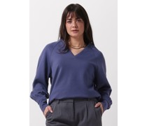 Vanilia Damen Pullover Sweat V-neck Raglan - Blau