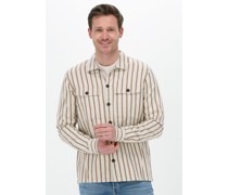 Cast Iron Herren Hemden Long Sleeve Shirt Cotton- Linen Twill Stripe - Beige
