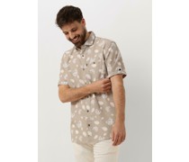 Vanguard Herren Hemden Short Sleeve Shirt Printed Tencel Cotton Linen - Beige