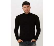 Purewhite Herren Pullover & Cardigans Mockneck Flat Knit With Ribbed Parts And Triangle Badge On Chest - Schwarz