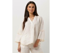 Access Damen Blusen Blouse With V And Fringes - Weiß