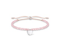 Armband mit Rosenquarz-Beads und Herz Silber