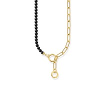 Collier aus Onyx-Beads und Gliederkette mit weißen Steinen vergoldet