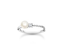 Ring Perle mit weißem Stein silber