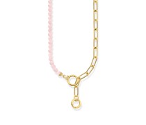 Collier mit Gliederkettenelementen und rosa Beads vergoldet