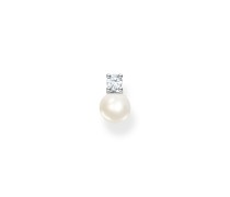 Einzel Ohrstecker Perle mit weißem Stein silber