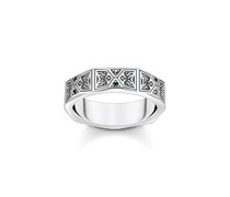 Ring facettiertes Design mit schwarzen Steinen Silber
