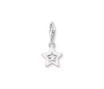 Charm-Anhänger Stern mit weiße Steinen und weißer Kaltemaille Silber