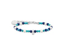 Member Charm-Armband mit weißen Perlen und blauen Beads Silber