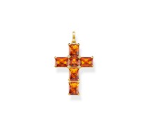 Anhänger Kreuz mit orangen Steinen und Stern vergoldet