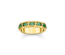 Ring Krokodilpanzer mit smaragdgrünen Steinen vergoldet