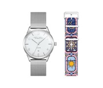 Set Code TS weiße Uhr und Armband farbiger Nachthimmel