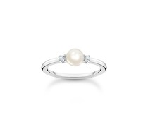 Ring Perle mit weißen Steinen silber