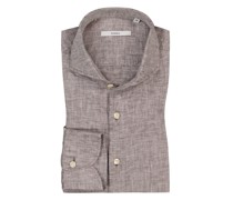Leichtes Leinenhemd mit Haifischkragen, Modern Fit Braun
