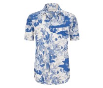 Resortshirt mit floralem Print Königsblau