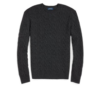 Pullover im Wolle-Kaschmir-Mix, O-Neck, Zopfmuster Anthrazit