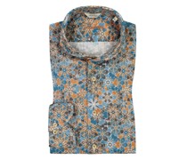 Leinenhemd mit floralem Print, Fitted Body Türkis