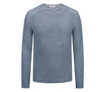Leichter Bicolor-Pullover aus Merinowolle Hellblau