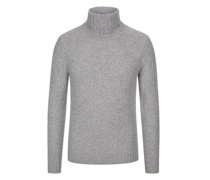 Rollkragenpullover aus Kaschmir, Perlstrick-Muster Hellgrau