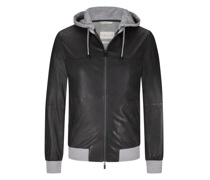 Blouson aus weichem Lammnappa mit Sweat-Kapuze Marine