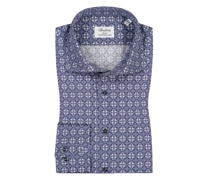 Hemd im Allover-Print, Slimline, extralanger Arm Blau