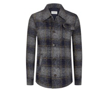 Overshirt mit Karomuster im Woll-Mix Blau