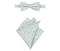 Set aus Fliege und Einstecktuch mit floralem Muster Türkis