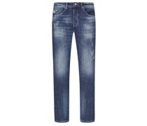 Goldgarn Jeans in Used-Optik mit Distressed-Details, Tapered Fit