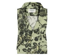 Resortshirt mit floralem Print Oliv