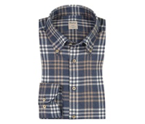Flanellhemd mit Glencheck-Muster, Fitted Body Marine