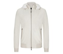 Perforierte Lederjacke mit Kapuze Kreide