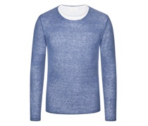 Leinen-Pullover mit Jersey-Kragen Blau