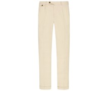 5-Pocket Chino mit Leinenanteil Glencheck-Muster Beige