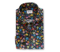 Hemd aus Twofold Super Cotton mit Allover-Blüten-Print, Fitted Body Marine