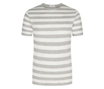 T-Shirt Strick-Qualität mit Leinenanteil und Ringelstreifen Hellgrau