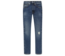 Nine The Morning, Jeans Tapared mit Distressed-Details, Regular Fit Mittelblau