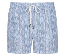 Leichte Badeshorts mit Fischgrätmuster und Karabinerhaken Hellblau