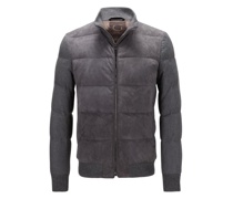 Lederblouson im Material-Mix Hellgrau