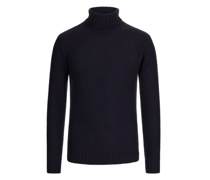 Rollkragenpullover aus Kaschmir, Perlstrick-Muster Marine