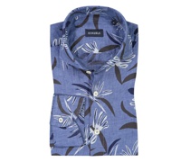 Leinenhemd im Allover-Print, Modern Fit Königsblau