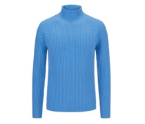 Turtleneck-Pullover im Rippenstrick aus Kaschmir Hellblau