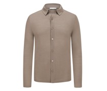 Ultraleichte Strickjacke mit Hemdkragen Taupe