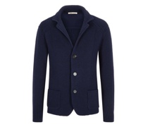 Strickjacke Sakko-Optik aus Schurwolle Marine