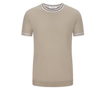 Gran Sasso Feinstrick T-Shirt mit Kontraststreifen an Kragen und Ärmeln