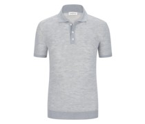 Strick-Poloshirt mit Leinenanteil Hellgrau