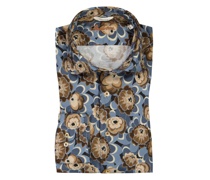 Hemd Blumen-Print, Fitted Body Königsblau