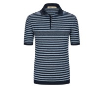 Feinstrick Poloshirt aus Leinen mit Ringelstreifen Marine