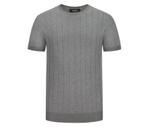 Gran Sasso Glattes Strick-T-Shirt aus Seide mit Streifen-Akzenten