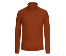 Rollkragenpullover aus Kaschmir, Perlstrick-Muster Braun