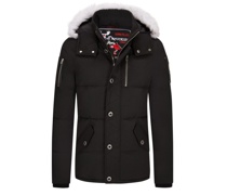 Daunenparka mit abnehmbarer Kapuze und Fellbesatz Schwarz